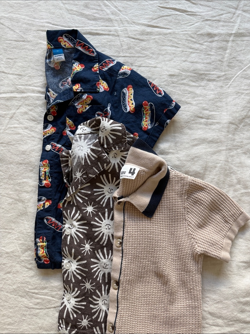 Cotton On Kids + Old Navy Pattern Polo Shirts & Navy Trimmed Waffle Knit